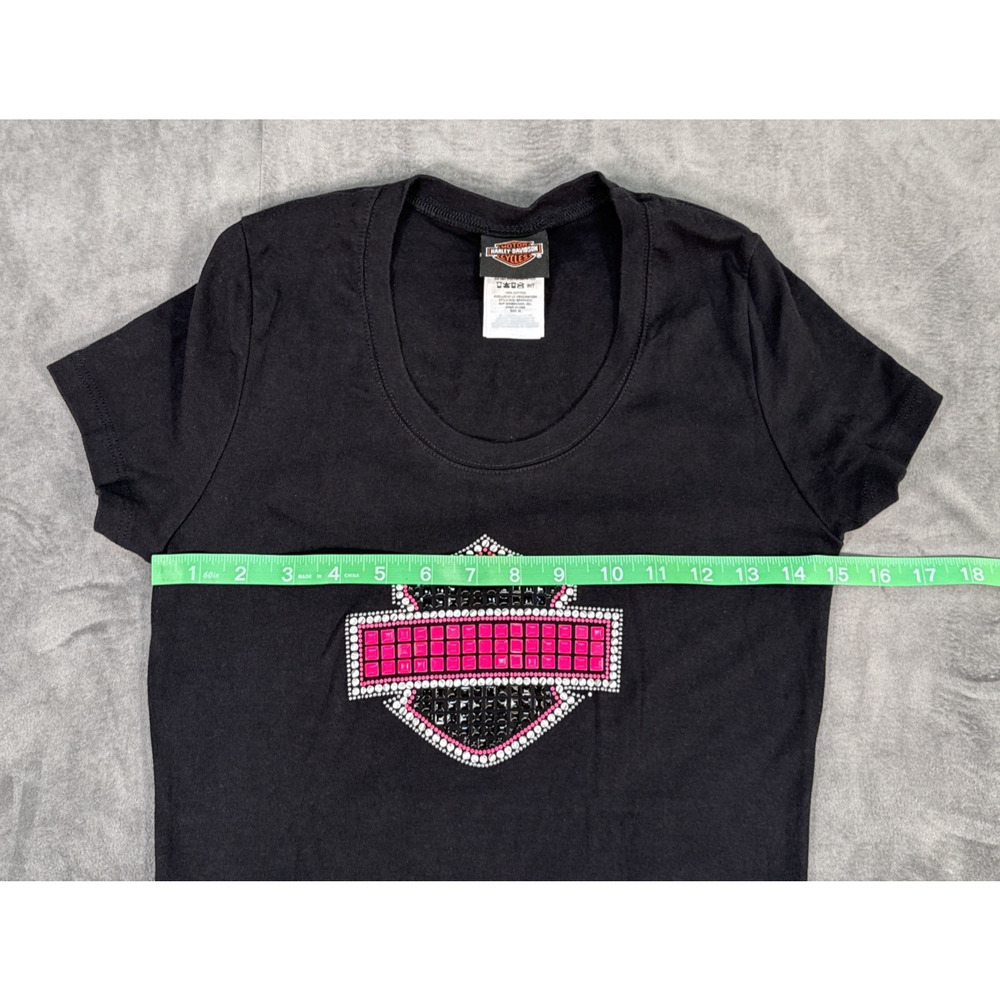 Harley-Davidson Shirt Womens Medium Black Bar Shield LogoStudded Tee Top - Picture 3 of 9
